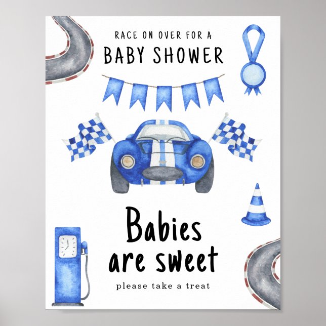Poster Race car chá de fraldas - Bebês são doces (Frente)