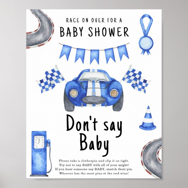 Poster Race car chá de fraldas Não diga amor (Frente)