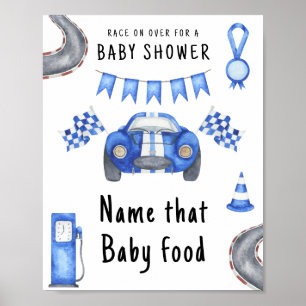 Poster Race car chá de fraldas Nomeie essa comida bebê