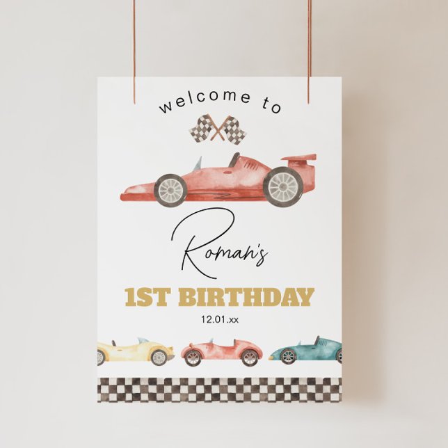 Poster Race Car Chá de fraldas ou Birthday - Sinal de Boa (Criador carregado)