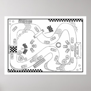 Poster Racetrack Motor Cars Boys DIY Coloring