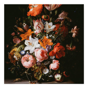 Póster Rachel Ruysch - flores em um vaso de vidro