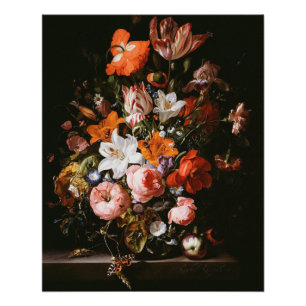 Póster Rachel Ruysch - flores em um vaso de vidro
