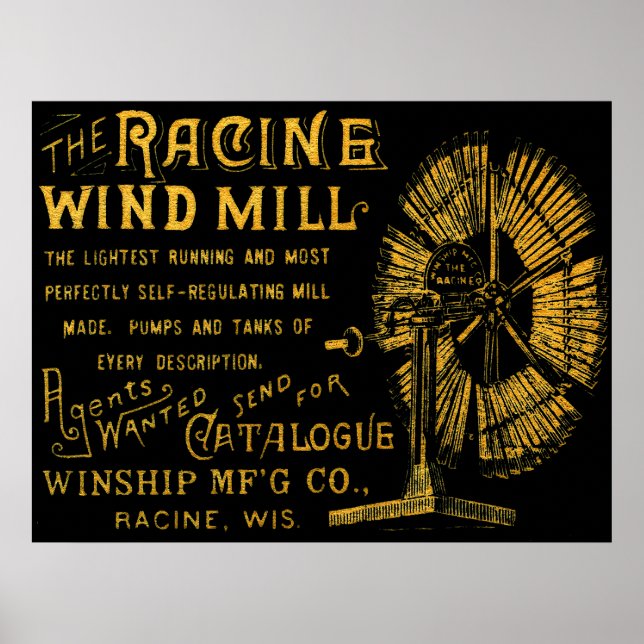 POSTER RACINE WISCONSIN WINDMILL WINSHIP MFG CO 1889 (Frente)