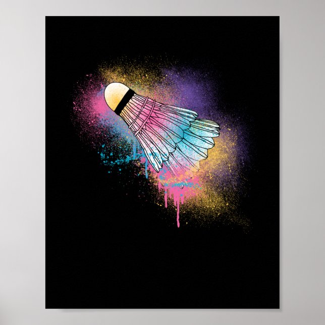 Poster Racket Ball Sport Colorful Badminton Shuttlecock (Frente)