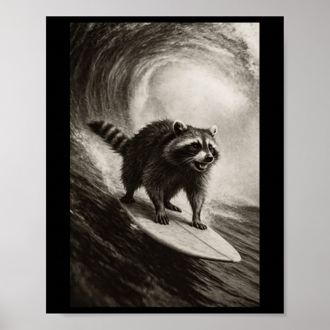Poster Racoon Engraçado de Selfie de Surf no Quadro de Su (Frente)