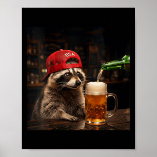 Poster Racoon Engraçado Feminino Bebendo Cerveja Patrióti
