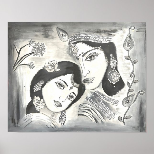 Poster Radha Krishna preto e branco (Frente)