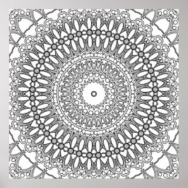 Poster Radial Floral Mandala with Layered Rings Pattern