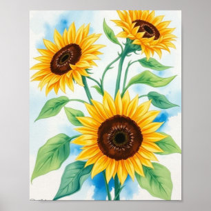 Poster Radiância do ouro: Um triptych de Aquarela Vibrant