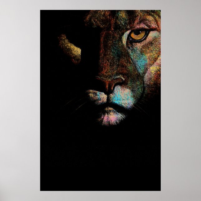 Poster Radiant Darkness - Elegância Ameaçadora Leoa (Frente)