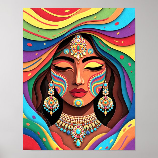 Poster Radiant Harmony, A Colorful Paper-Cut Portrait (Frente)