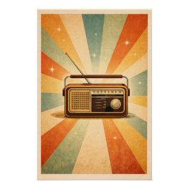 Póster Radiant Retro Radio Sunburst Vintage Music Poster