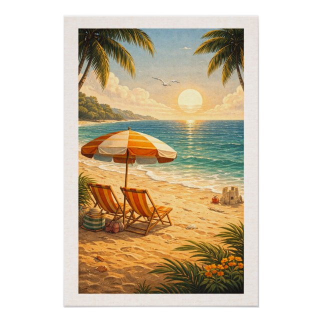 Póster Radiant Tropical Beach Sunset Retro Vacation  (Frente)