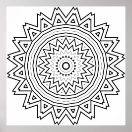 Poster Radiating Starburst Mandala with Tribal Geometry