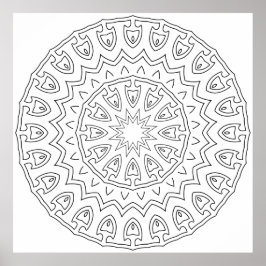 Poster Radiating Tribal Petal Mandala with Star Core