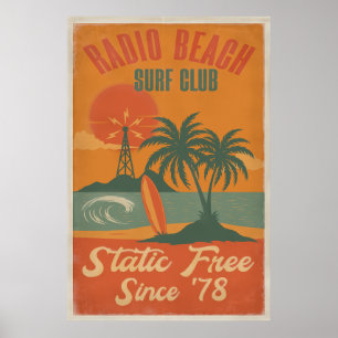 Poster Radio Beach Surf Club - Retro Island Surf