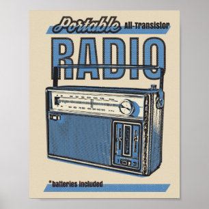 Poster rádio de transistor do vintage do 📻