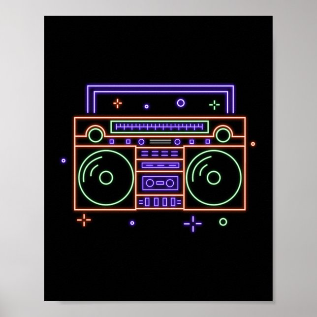 Poster Rádio Neon Ghettoblaster Boombox, 80 e 90 (Frente)