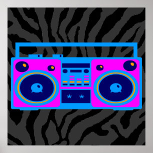 Póster Rádio retro do tigre 80s Boombox de Corey