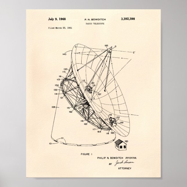 Poster Radio Telescope 1968 Patent Art Old Peper (Frente)