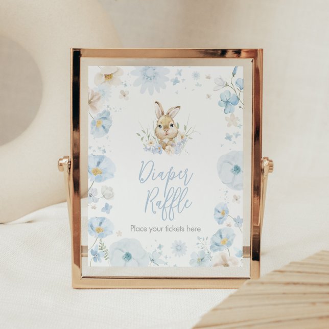 Poster Raffle Chá de fraldas de Coelho Azul (Blue Rabbit Somebunny Baby Shower Diaper Raffle Sign)