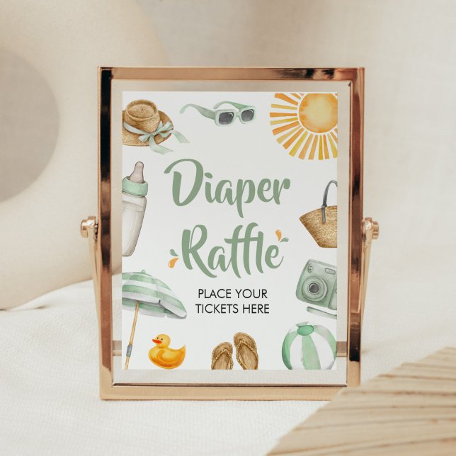 Poster Raffle Chá de fraldas de Divisão Verde (Summer Baby Bash Baby Shower Diaper Raffle Sign)
