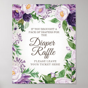 Poster Raffle Chá de fraldas Floral Roxo