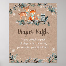 Poster Raffle Chá de fraldas Fralda verde da Floresta de 