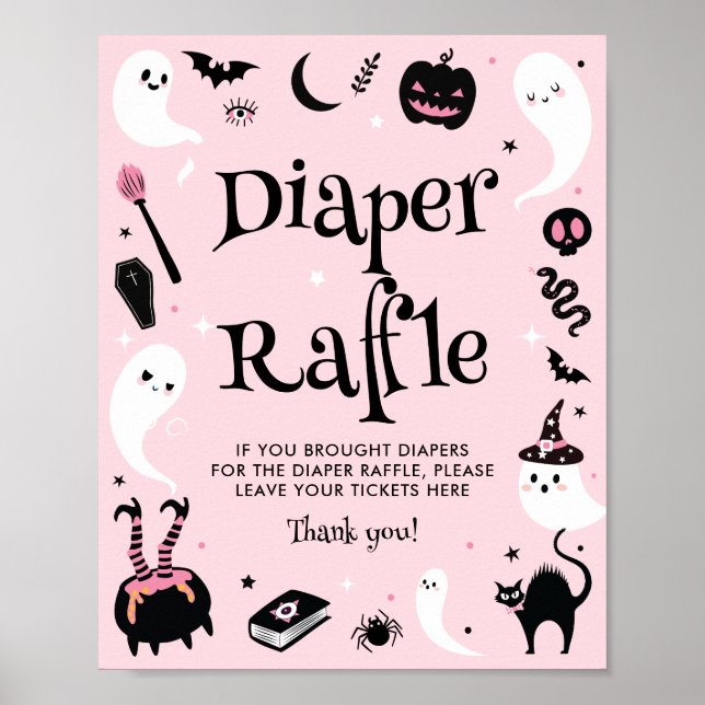 Poster Raffle Chá de fraldas Rosa Halloween (Frente)