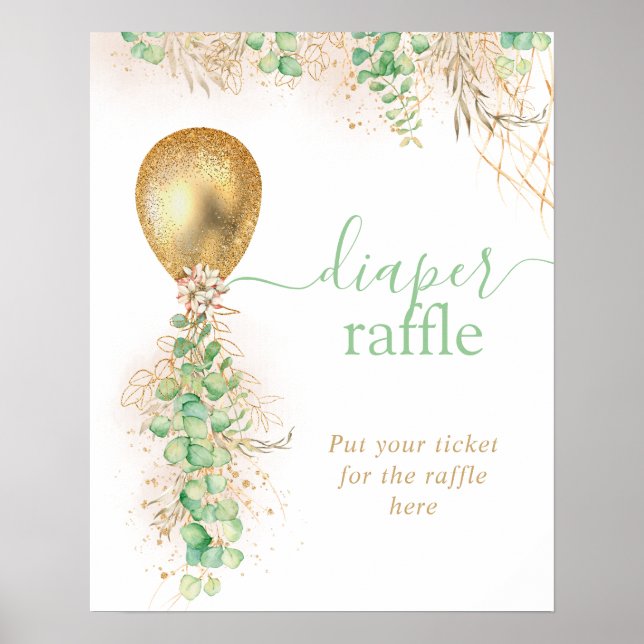 Poster Raffle da Fralda do Balão Eucalyptus Dourado (Frente)
