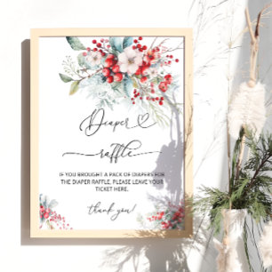 Poster Raffle de Chá de fraldas Floral Elegante