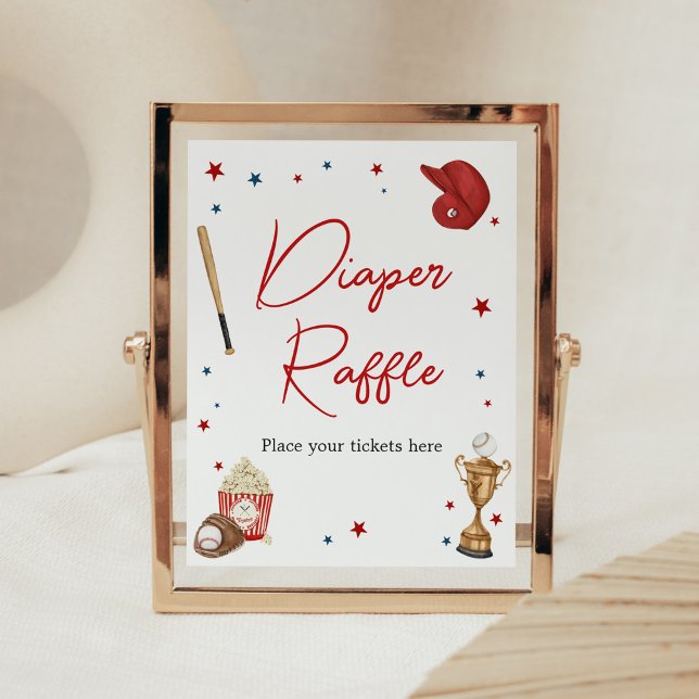 Poster Raffle de Fralda de Chá de fraldas de Baseball (Oh Boy Little Slugger Baby Shower Diaper Raffle Sign)