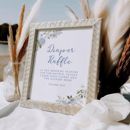 Poster Raffle de Fralda Floral Azul Suave