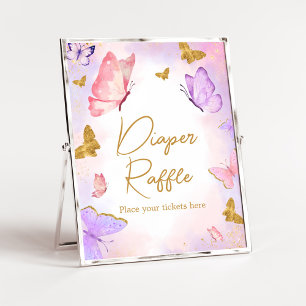 Poster Raffle, Fralda de Borboleta Dourada rosa, cor-de-r