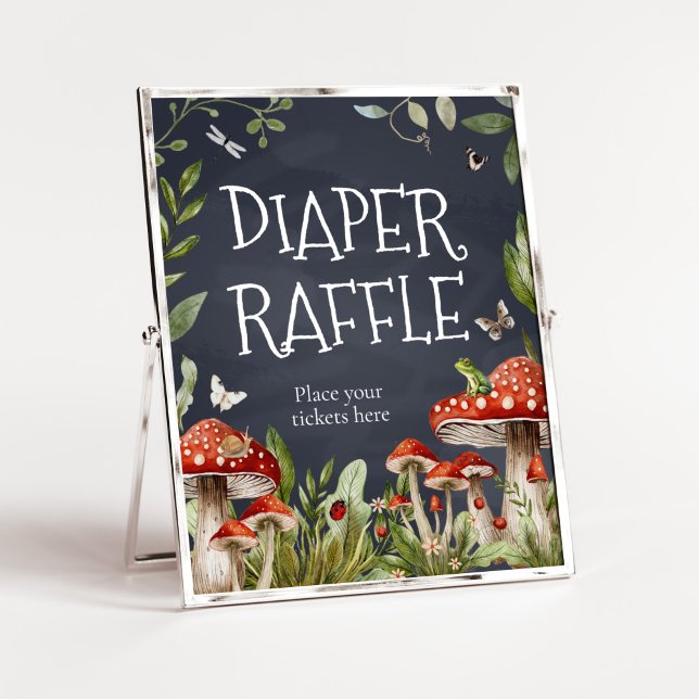 Poster Raffle, Fralda de Cogumelo, Florestal Encantada (Rustic Mushroom Baby Shower Diaper Raffle Sign)