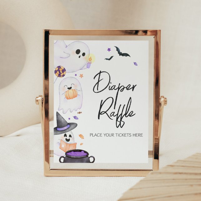 Poster Raffle Fralda de Halloween do Pequeno Boo Puro (Purple Little Boo Baby Shower Diaper Raffle Sign)