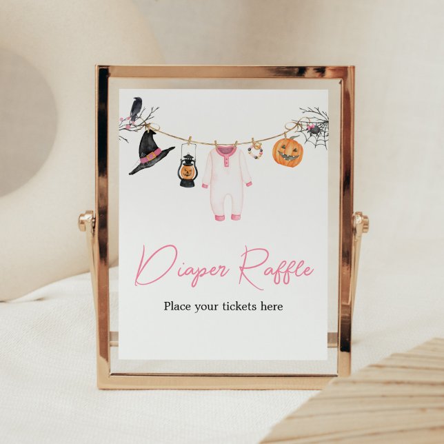 Poster Raffle, Fralda do Dia das Bruxas, Rosa (Halloween Baby Clothes Baby Shower Diaper Raffle Sign)