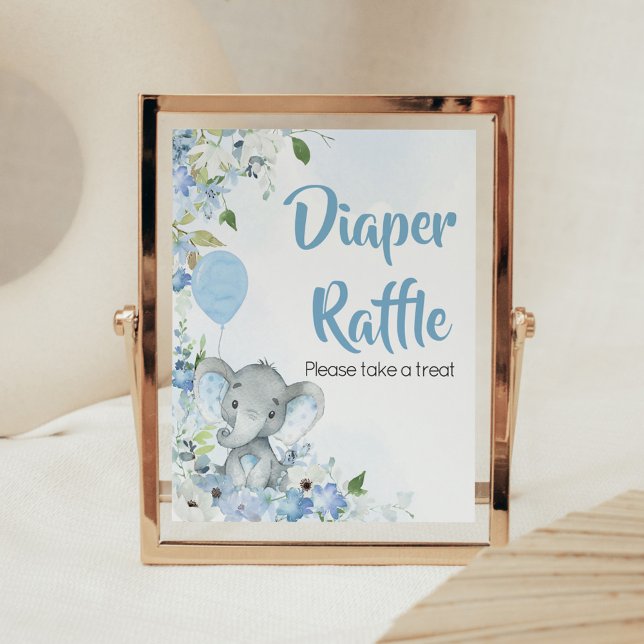 Poster Raffle Fralda Elefante de Amendoim Azul (Blue Elephant Little Peanut Baby Shower Diaper Raffle Sign)