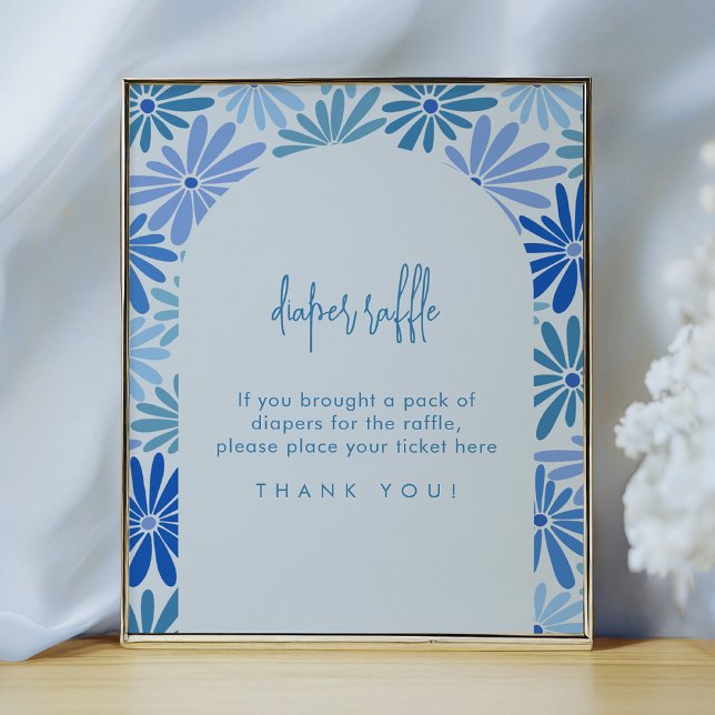 Poster Raffle Fralda Floral Retro Azul e Teal (Criador carregado)