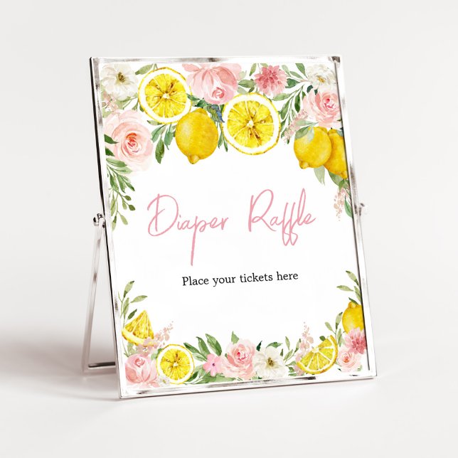 Poster Raffle, Fralda Floral Rosa, (Summer Lemon Citrus Baby Shower Diaper Raffle Sign)