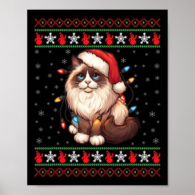 Poster Ragdoll Cat Feia de Natal Ragdoll Cat Xmas Lighti (Frente)