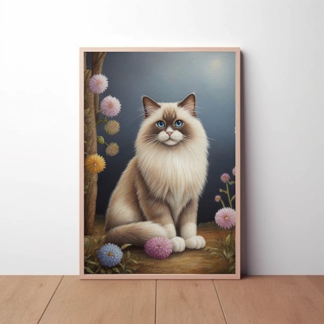 Poster Ragdoll Cat no Jardim Fluffy Pet Ilustração (Criador carregado)