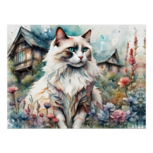 Póster Ragdoll Cat no jardim inglês