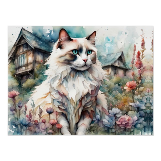 Póster Ragdoll Cat no jardim inglês (Frente)