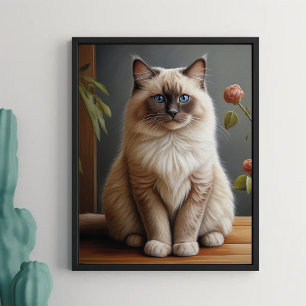 Poster Ragdoll Gato Retrato Fluffy Blue Eyed
