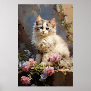 Poster Ragdoll kitten retrato com flores
