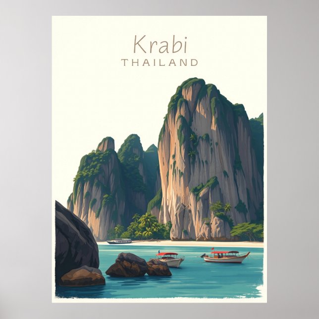 Poster Railay Beach, Krabi Thailand Vintage illustration (Frente)