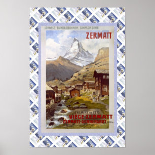 Poster Railway suíço Zermatt do vintage
