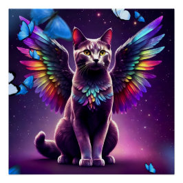 Póster Rainbow Angel Cat